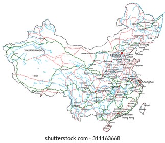 China road and highway map. Vector illustration.
