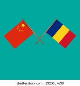 China and Romania crossed flags.Language learning or travel concept