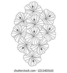 china rose flower coloring page illustration with line art stroke of black and white hand drawn.
beautiful hibiscus flower flower and china rose flower drawing sketch of blossom petal doodle line art