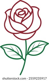 China Rose Line Art Vector with leaves no background