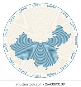 China round logo design. Country shape build of rings. China text around the country. Vector Illustration.
