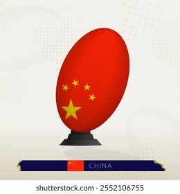 China Rugby Ball on Rugby Kicking Tees with Modern Design. Illustration perfect for sports, national pride, and rugby-related projects.