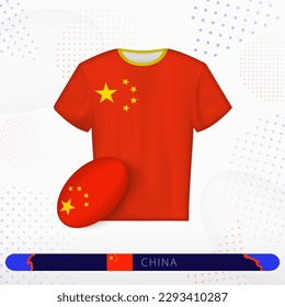 China rugby jersey with rugby ball of China on abstract sport background. Jersey design.