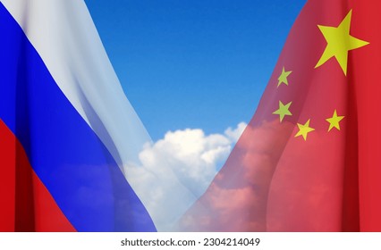 China and Russia Flags on background of sky. EPS10 vector