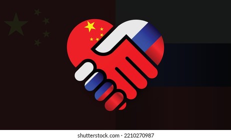 China und Russland flaggen in den Beziehungen handgeschüttelt. Zwei Flaggen zusammen. Geeignete Nutzung der Veranstaltung China Russland