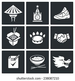 China and Russia Vector Icons Set