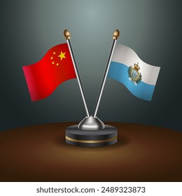 China and San Marino table flags relation with gradient backgrund