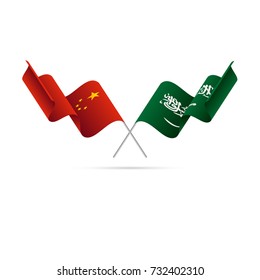 China and Saudi Arabia flags. Vector illustration.