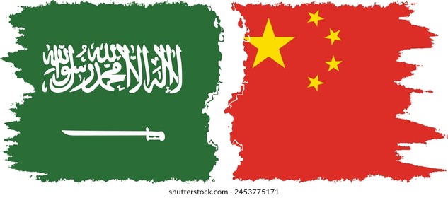 China and Saudi Arabia grunge flags connection, vector