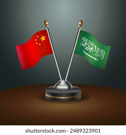 China and Saudi Arabia table flags relation with gradient backgrund
