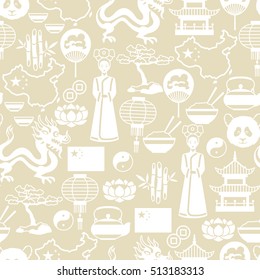 China seamless pattern. Chinese symbols and objects.