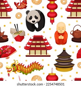 China Seamless Pattern Design with Traditional Chinese Attribute and Symbols Vector Template