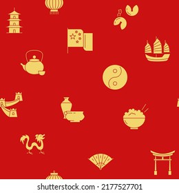 China seamless pattern in flat style. Chinese culture traditional symbols. Vector illustration.