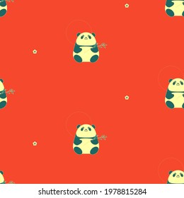 China seamless pattern with panda bear. Traditional chinses style.