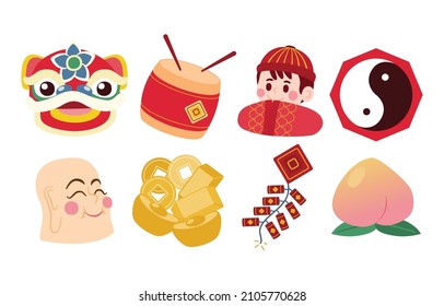 China set of characters and Decoration, Traditional Chinese symbols, Vector, Illustration