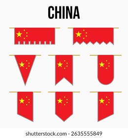 china set of country flags with their own distinctive colors and symbols, symbolizing pride, medieval and royal theme style, war, conflict, warriors, both vertical and horizontal. Chinese Huaren