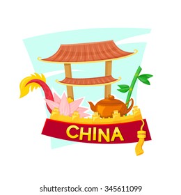 China set of national attributes, concept design, vector illustration