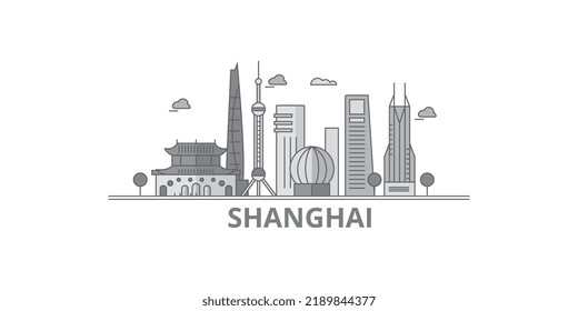 China, Shanghai City city skyline isolated vector illustration, icons