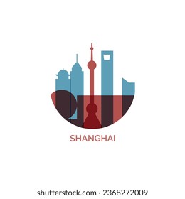 China Shanghai cityscape skyline city panorama vector flat modern logo icon. Asian Chinese region emblem idea with landmarks and building silhouettes