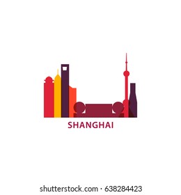 China Shanghai cool city landscape skyline panorama silhouette vector flat banner logo