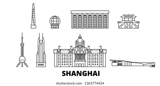 China, Shanghai line travel skyline set. China, Shanghai outline city vector illustration, symbol, travel sights, landmarks.