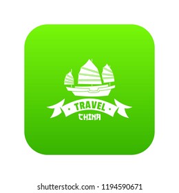 China ship icon green vector isolated on white background