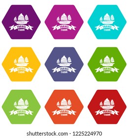 China ship icons 9 set coloful isolated on white for web