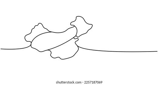 Silueta de China dibujo continuo de una línea. Silueta de país de China, ilustración continua de una línea. Ilustración lineal minimalista del vector.