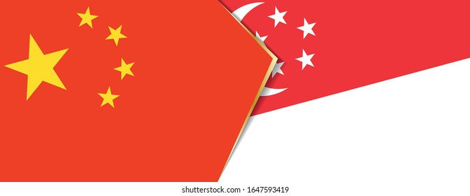 China and Singapore flags, two vector flags symbol of relationship or confrontation.