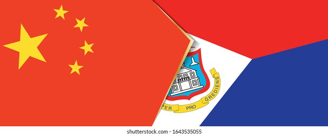 China and Sint Maarten flags, two vector flags symbol of relationship or confrontation.