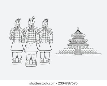 china of sketch hand drawn for travel poster, ikon, ink drawing. china ink drawing ikon. china traveling drawing sketch.