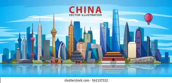 China skyline. Abstract China Building of ancient and modern.Beijing, Shanghai, guangzhou ,shenzhen, macau