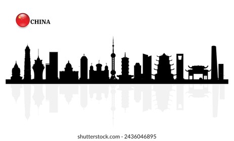 China Skyline, China Stadtbild, China Wolkenkratzer Gebäude Vektor Silhouette. Vektor Illustrator