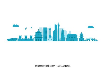 China Skyline. Detailed Vector illustration. Isolated on white background.