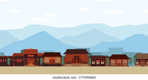China Skyline. Group of Chinese traditional house. Background template. Asian theme. 
