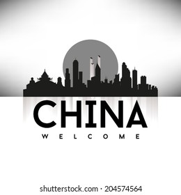 China Skyline Silhouette Black design, vector illustration.