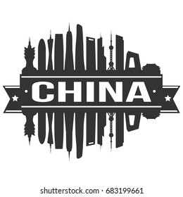 China Skyline Silhouette Design City Vector Art