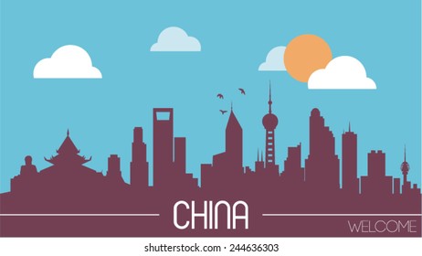 China skyline silhouette flat design vector illustration