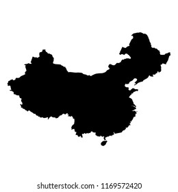 China - solid black silhouette map of country area. Simple flat vector illustration.