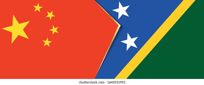 China and Solomon Islands flags, two vector flags symbol of relationship or confrontation.