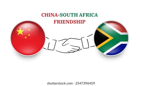 china and south africa flags in circle with shake hand. china And south africa friendship. china And south africa flags, isolated on white background. Vector illustrator