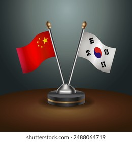 China and South Korea table flags relation with gradient backgrund