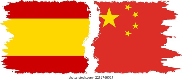 Conexión de banderas gruesas de China y España, vector