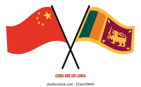 China and Sri Lanka Flags Crossed And Waving Flat Style. Official Proportion. Correct Colors.