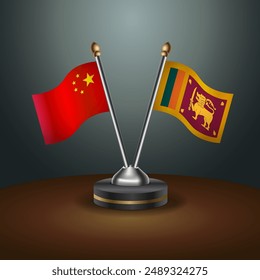 China and Sri Lanka table flags relation with gradient backgrund