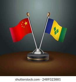 China and ST. Vincent Grenadines table flags relation with gradient backgrund