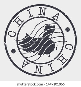 China Stamp Postal. Map Silhouette Seal. Passport Round Design. Vector Icon. Design Retro Travel.