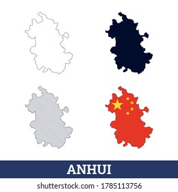 China State Anhui Map with flag vector