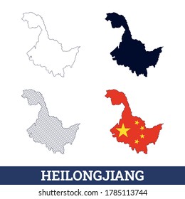 China State Heilongjiang Map with flag vector