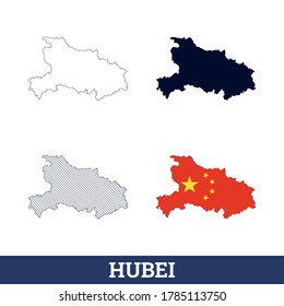 China State Hubei Map with flag vector